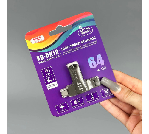 USB флеш XO DK12 64GB USB3.2+Type-C Швидкісна