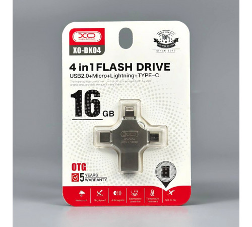 USB флеш XO DK04 16GB 4in1 USB+Micro+Lightning+Type-C USB2.0