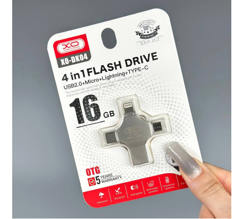 USB флеш XO DK04 16GB 4in1 USB+Micro+Lightning+Type-C USB2.0