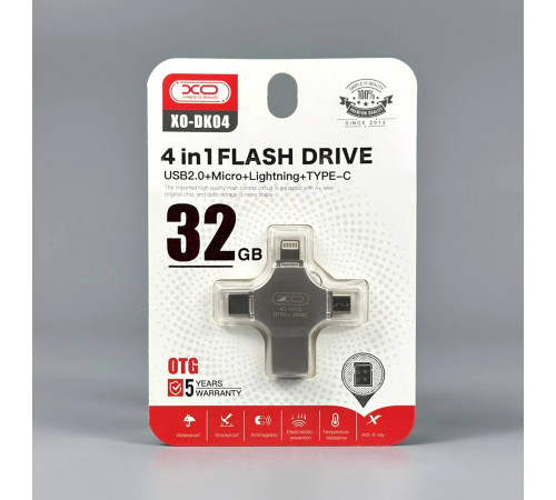 USB флеш XO DK04 32GB 4in1 USB2.0+Micro+Lightning+Type-C