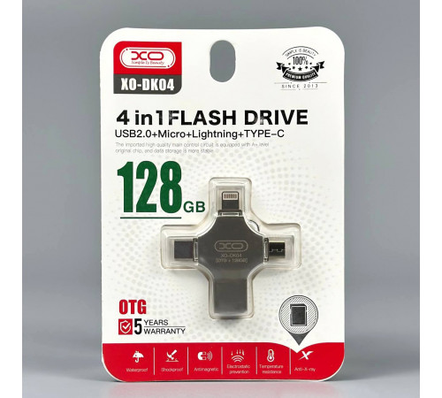 USB флеш XO DK04 128GB 4in1 USB+MicroUSB+Lightning+Type-C USB2.0