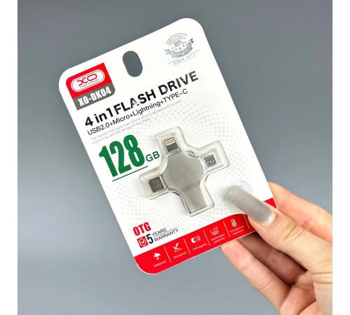 USB флеш XO DK04 128GB 4in1 USB+MicroUSB+Lightning+Type-C USB2.0