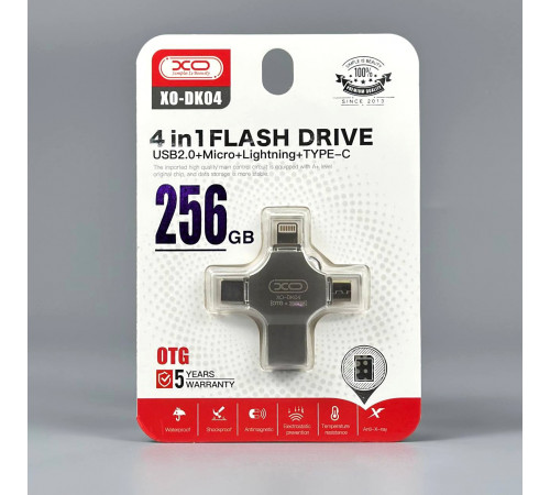USB флеш XO DK04 256GB 4in1 USB+MicroUSB+Lightning+Type-C USB2.0