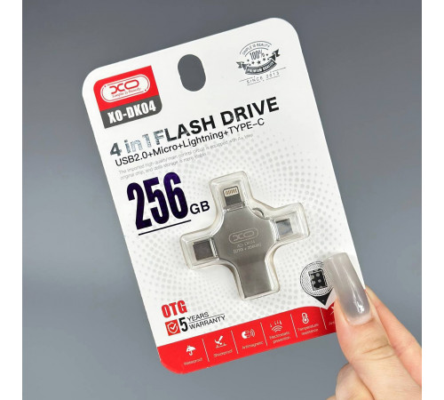 USB флеш XO DK04 256GB 4in1 USB+MicroUSB+Lightning+Type-C USB2.0