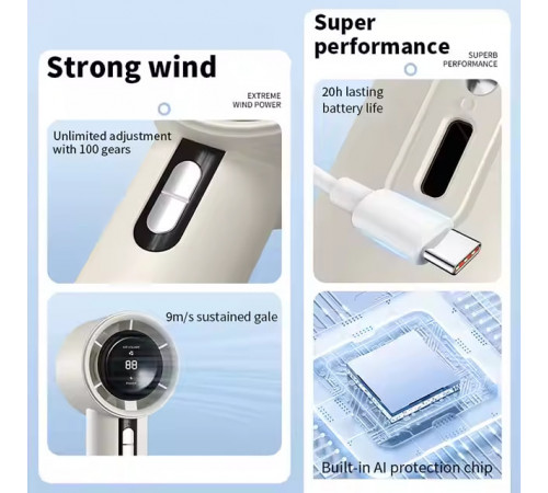 Вентилятор 638 з цифровим дисплеєм 1800mAh (з вбуд. акум.) (16,5см)