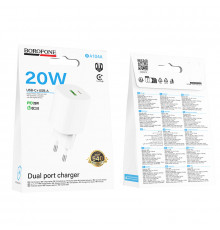 Мережевий зарядний пристрій Borofone BA104A Pudding PD20W+QC3.0