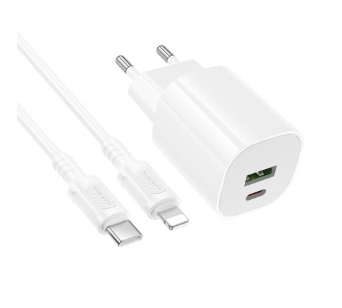 Мережевий зарядний пристрій Borofone BA104A Pudding PD20W+QC3.0 Type-C to Lightning