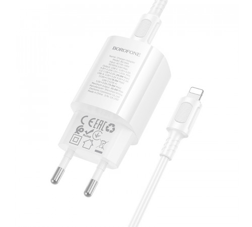 Мережевий зарядний пристрій Borofone BA104A Pudding PD20W+QC3.0 Type-C to Lightning