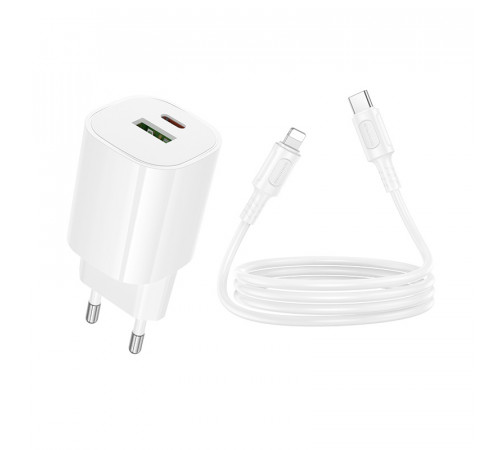 Мережевий зарядний пристрій Borofone BA104A Pudding PD20W+QC3.0 Type-C to Lightning