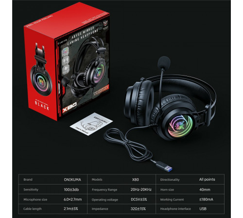 Навушники комп'ютерні Onikuma X80 RGB з мікрофоном