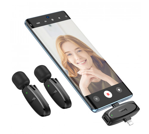 Бездротовий петличний мікрофон Hoco L15 Dual-mic Lightning+Type-C