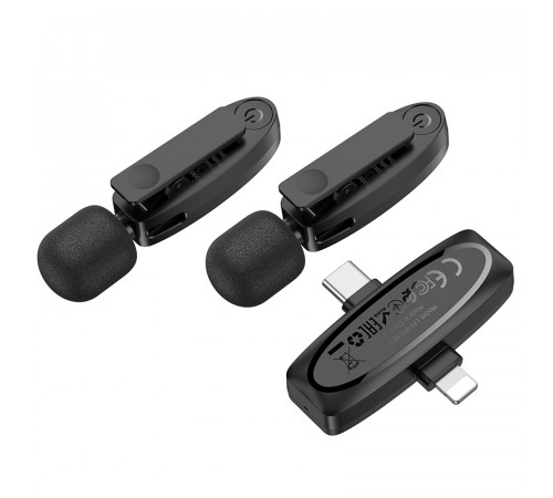 Бездротовий петличний мікрофон Hoco L15 Dual-mic Lightning+Type-C