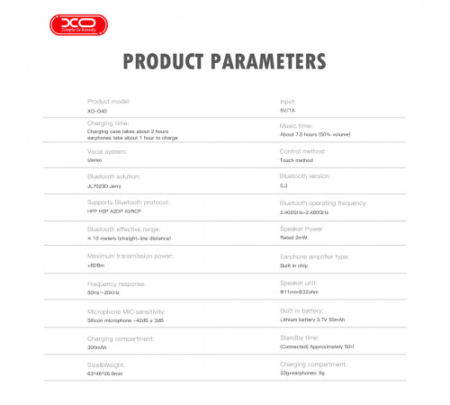 Бездротові навушники XO G40 Pearl Unisex Ear Clip OWS