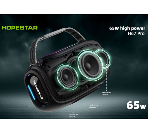 Колонка HOPESTAR H67 Pro RGB 80W, 12500mAh (27,3*14,8*12,0 см)