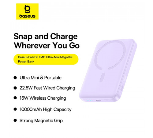 УМБ Power Bank Baseus EnerFill FM11 10000mAh 22.5W Ultra-Mini Magnetic з бездротовою зарядкою (P1008210E513-00)