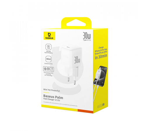 Мережевий зарядний пристрій Baseus Palm Fast Charger 1C 30W EU Moon White (P10111605213-00)