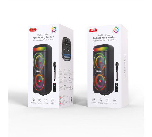Колонка XO F70 AC+DC Dual 6.5 RGB 40W Bluetooth (26,8*29,8*61,2 см)