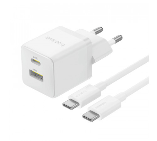 Мережевий зарядний пристрій з кабелем Baseus Palm Fast Charger C+U 30W EU Moon White (with USB-C to USB-C 60W (20V/3A) 1m Moon White) (P1011160A213-01)