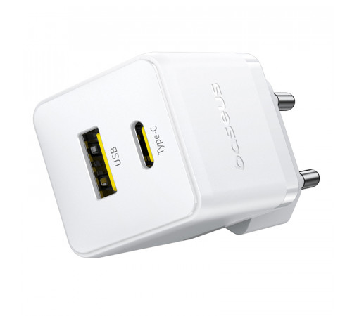 Мережевий зарядний пристрій з кабелем Baseus Palm Fast Charger C+U 30W EU Moon White (with USB-C to USB-C 60W (20V/3A) 1m Moon White) (P1011160A213-01)