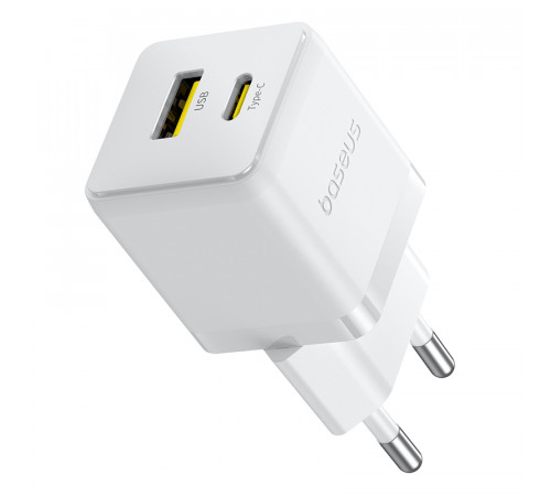 Мережевий зарядний пристрій з кабелем Baseus Palm Fast Charger C+U 30W EU Moon White (with USB-C to USB-C 60W (20V/3A) 1m Moon White) (P1011160A213-01)