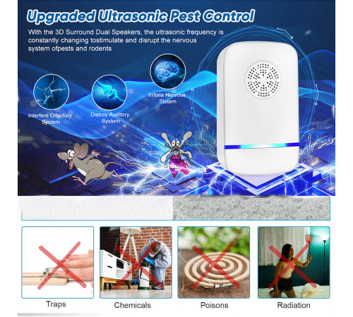 Ультразвуковий відлякувач комах, тарганів, гризунів Ultrasonic Insect Killer (від розетки)