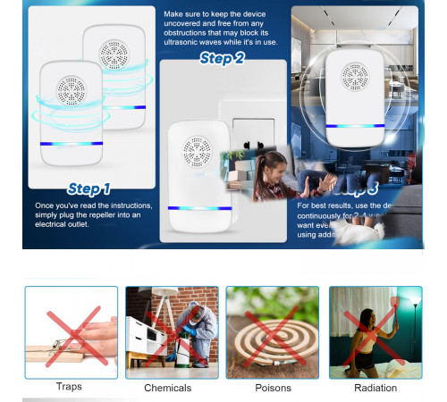 Ультразвуковий відлякувач комах, тарганів, гризунів Ultrasonic Insect Killer (від розетки)