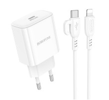 Мережевий зарядний пристрій з кабелем BOROFONE BA81A single port PD20W charger set (C to iP) (EU) White (6941991108198)