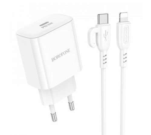 Мережевий зарядний пристрій з кабелем BOROFONE BA81A single port PD20W charger set (C to iP) (EU) White (6941991108198)