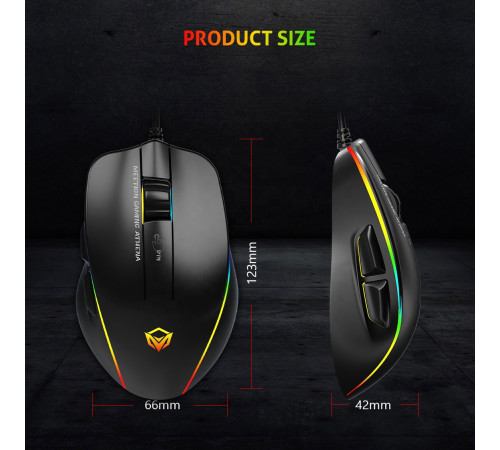 Мишка Games дротова Meetion GM23 2023 RGB 7 Keys, 12800dpi