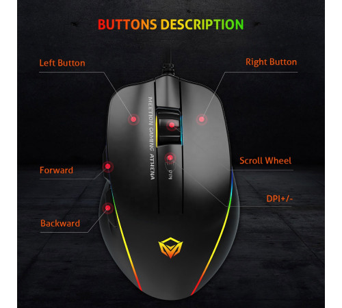 Мишка Games дротова Meetion GM23 2023 RGB 7 Keys, 12800dpi