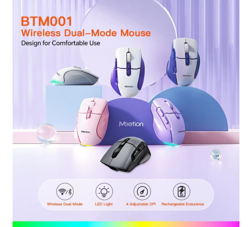 Мишка бездротова Meetion BTM001 RGB 7keys, 2400dpi (Connector: Bluetooth+2.4G USB)
