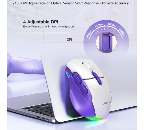 Мишка бездротова Meetion BTM001 RGB 7keys, 2400dpi (Connector: Bluetooth+2.4G USB)