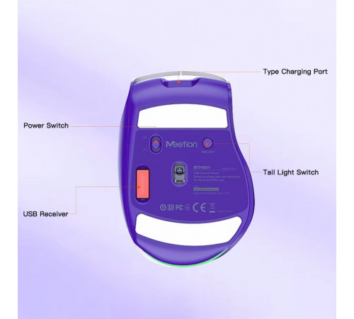 Мишка бездротова Meetion BTM001 RGB 7keys, 2400dpi (Connector: Bluetooth+2.4G USB)