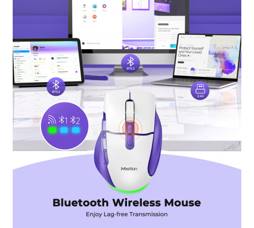 Мишка бездротова Meetion BTM001 RGB 7keys, 2400dpi (Connector: Bluetooth+2.4G USB)