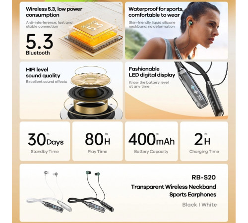 Навушники Remax RB-S20 Sports Transparent NeckBand