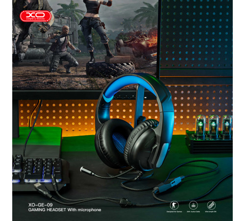 Навушники XO GE-09 Static RGB Long Game з мікрофоном (with adapter cable)