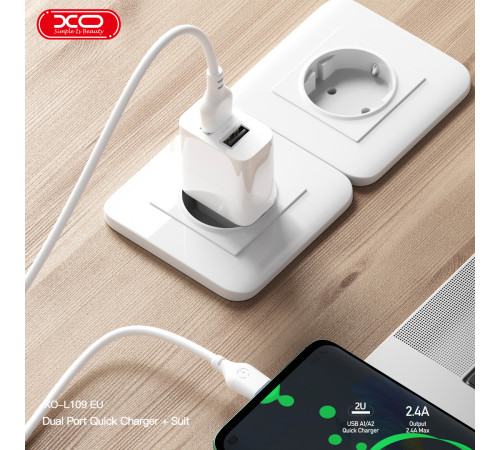 Мережевий зарядний пристрій XO L109 2.4A Type-C