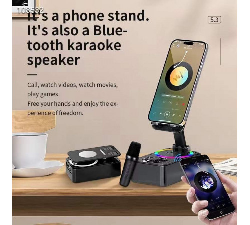 Блогер Підставка для телефону, динамік для караоке 2мікрофа 3колір Microphone speaker set K18-2(50