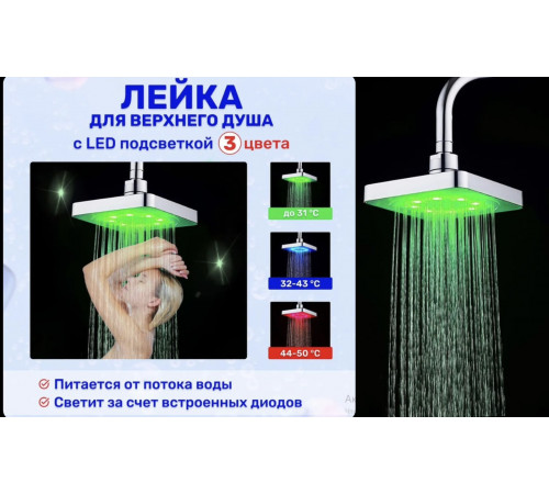 Насадка-лійка для верхнього душу з підсвічуванням, 150 мм LED Shower head XL-902 (60)