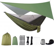 Гамак для кемпінгу з брезентом від дощу та москітною сіткою, з ременями для дерев, 5232 (25)