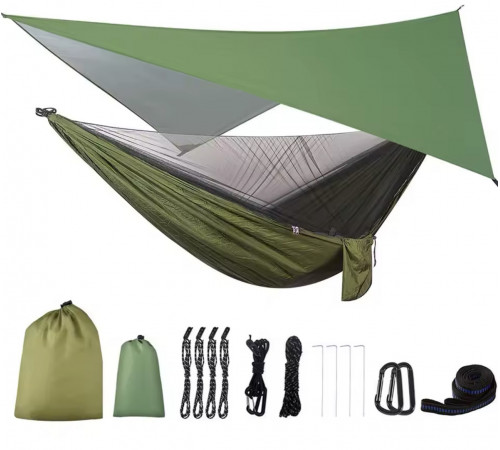 Гамак для кемпінгу з брезентом від дощу та москітною сіткою, з ременями для дерев, 5232 (25)