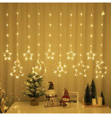 Гірлянда Штора 10 Тепла Usb ЗІРКИ+ Ялинка+ сніжинка + місяць І SF-42 код-3598 (50)