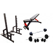 Професійна лава зі стійками RN-Sport black rock + 4 грифи, 80 кг млинців