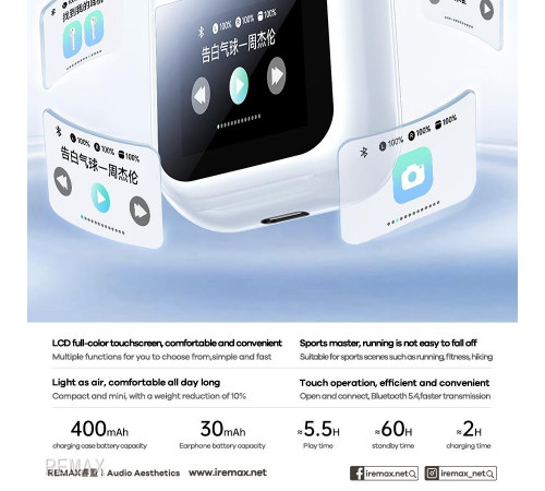 Бездротові навушники Remax TWS-07 Touch Screen