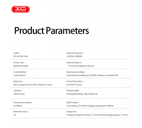 Бездротові навушники XO G42 Golden Bud Dual-Mic ANC+ENC