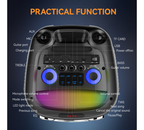 УЦІНКА Колонка Sing-e ZQS8282 RGB з мікрофоном та пультом 60W, 5000mAh (73,0*32,5*32,0 см) (тріщина на ручці)