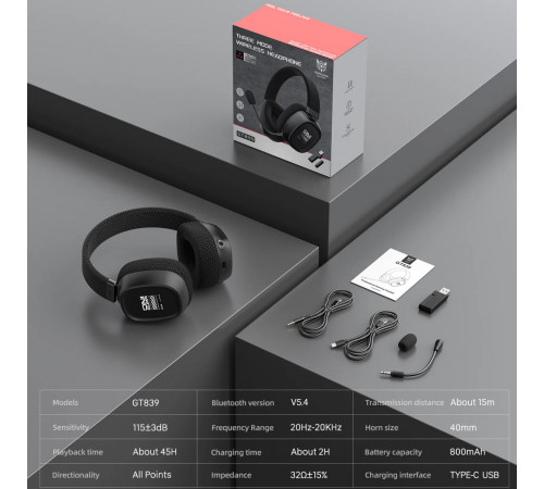 Навушники комп'ютерні Onikuma GT839 Gaming з мікрофоном та з 3ма режимами (Bluetooth 5.4, дротове, 2.4G)