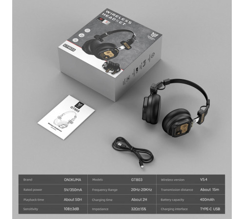 Навушники Onikuma GT803 Gaming з 2ма режимами (Bluetooth 5.4, дротове)