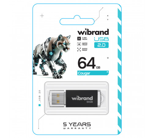 Флеш-накопичувач Wibrand USB 2.0 Cougar 64Gb Black (WI2.0/CU64P1B)