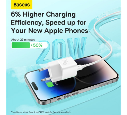 Мережевий зарядний пристрій Baseus GaN5 Fast Charger(mini) 1C 20W EU White (CCGN050102)